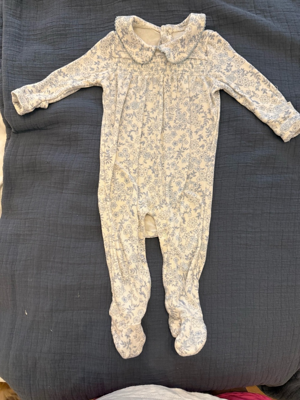 Angel Dear Ivory One-Piece Footie with Light Blue Floral Print